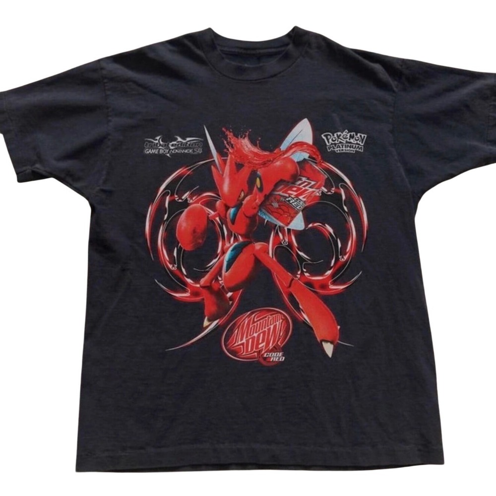 Mountain Dew Code Red Pokemon Scizor Graphic Tee Black Gildan Cotton Shirt